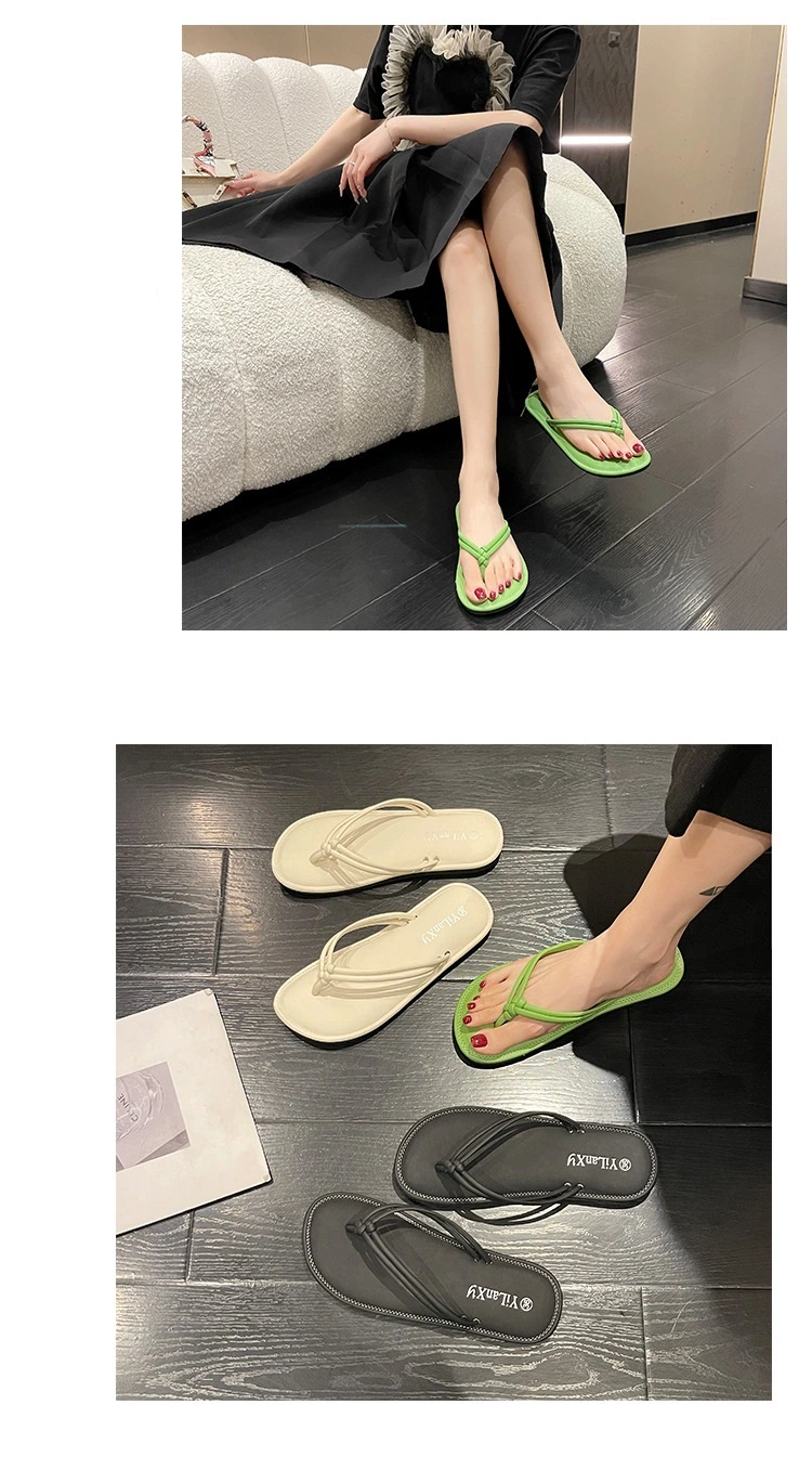 Green Beige Black Flip-Flop Summer Beach EVA with Rubber Plastic Carton Sandals Slide Slipper for Women